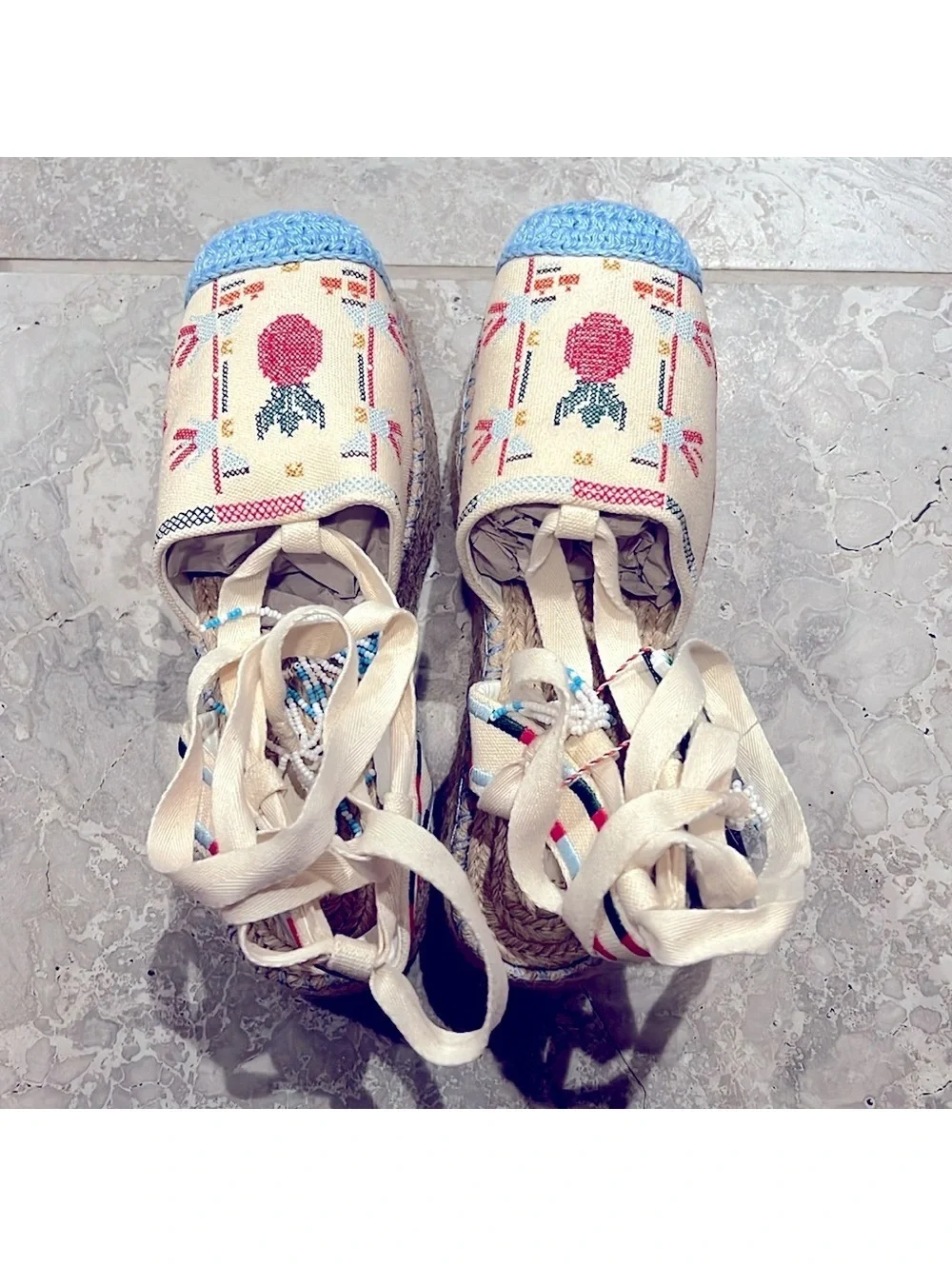 FARM Rio Paradise Bead Embellished Espadrille Platform Shoes Size 11 NWT+DustBag